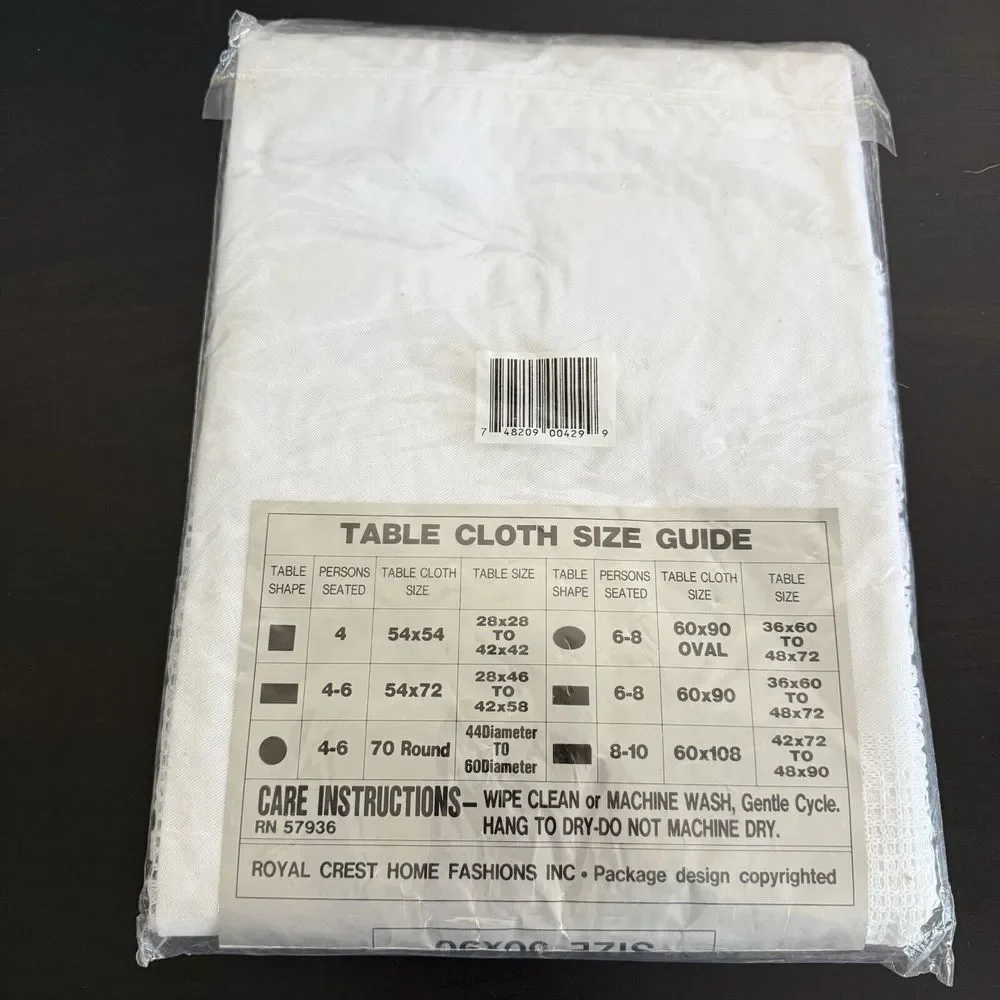 Vintage Royal Crest Tablecloth New Crochet Style Vinyl White Rectangular 60